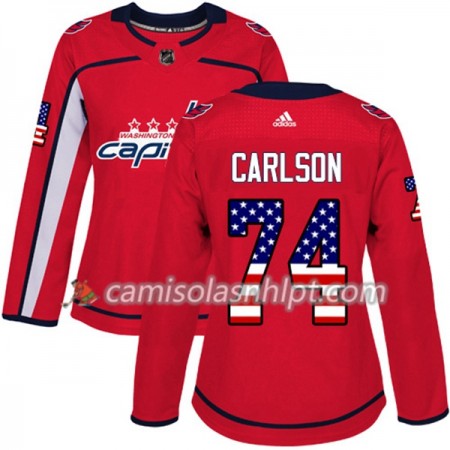 Camisola Washington Capitals John Carlson 74 Adidas 2017-2018 Vermelho USA Flag Fashion Authentic - Mulher